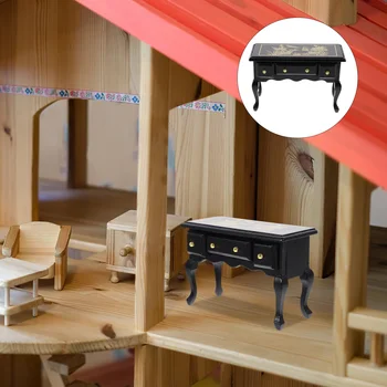 1: 12 שולחן עץ מיניאטורי שולחן כתיבה שולחן רהיטים אביזר קישוט