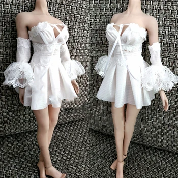 1/6 מידה החיילת שמלה סקסית מחשוף הצוואר לקשור Kawaii שמלה לבנה מצויד 12 אינץ בובת מודל