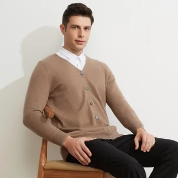 100% עזים קשמיר מעיל גברים של V-צוואר האפוד בגדי הסתיו-חורף צבע מוצק גדול מעיל מזדמן אופנה בסיסי החולצה העליון.