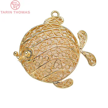 (1509)6יח 34x34MM צבע זהב 24K מצופה פליז חלול טוויסט דגים קסמי התליונים באיכות גבוהה DIY התכשיטים הממצאים