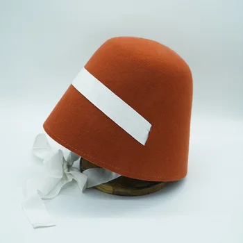 202111-panshi-צרפת סגנון סתיו חורף אלגנטי ארוך בצבע רצועות צמר הרגיש הגברת דלי קאפ נשים דייגים הכובע