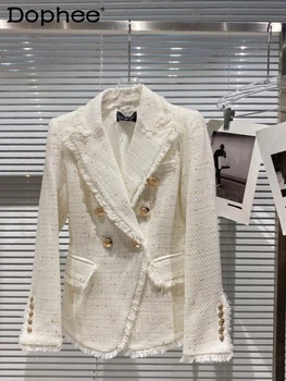 2022 סתיו החורף חדש בסגנון בריטי רופף מתכת אבזם טוויד מעיל ז ' קט נשים +מזדמנים בלויים קצרים חליפת שני חלקים סטים
