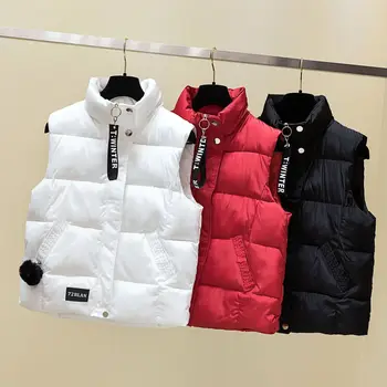 2022 סתיו וחורף נשים Veat קצר הז ' קט כותנה אפוד מוצק צבע המעיל 5 צבעים גודל S-XXXL