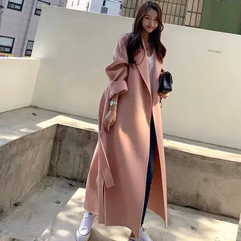 2023 סתיו חורף צמר מעיל נקבה שנות ה-זמן חופשי קוריאנית הטמפרמנט של הנשים אופנה מזדמן הלבשה עליונה מעילי צמר ורוד