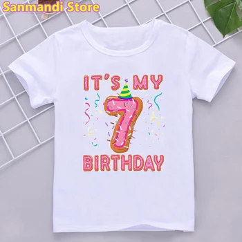 2th-10 מתנת יום הולדת גרפי הדפסה חולצת טי עבור בנות סופגניות הכתר חולצה בגדי ילדים קיץ Kawaii ילדים בגדים חולצה