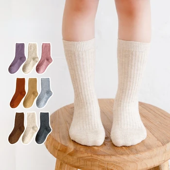 3 זוגות/הרבה 1-12 שנים של הילדים גרבי צמר יוניסקס אביב סתיו צבע מוצק בנים צמר, גרביים לילדים, גרביים לבנות גרביים.