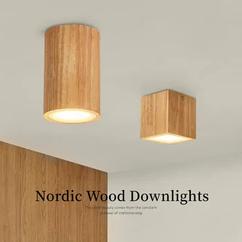 3W נורדי, עץ Led מנורת תקרה מודרנית מרובע עגול Downlight LED עבור מטבח במעבר הסלון הכניסה המקום גופי תאורה