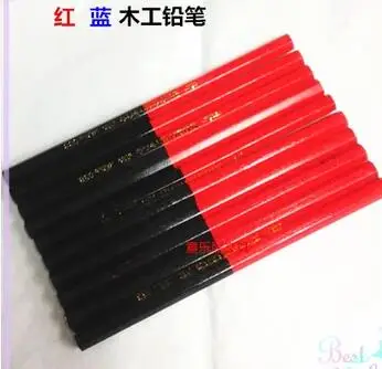50pcs אדום וכחול עפרונות תעשייתיים, נגר של עיפרון צבע זוגי משושה רעיל משלוח חינם