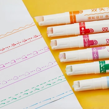 6-צבעים תבנית כפולה-ראש רולר עקומת העט צבע מיוחד מארק מתאר עקומה העט של התלמידים היד חשבון ציור קווים