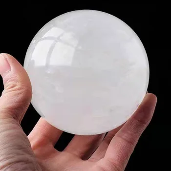 80mm לבן טבעי קלציט כדור קריסטל עם מעמד גדול איסלנד ספאר ברור אופטי קלציט כדור על כישוף עיצוב הבית