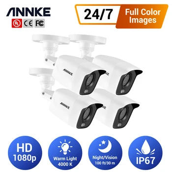 ANNKE 4PC 1080p מלא צבע ראיית לילה מצלמות אבטחה 2MP TVI DVR מצלמה CCTV מערכות IP67 חיצוני מקורה ערכת מצלמה