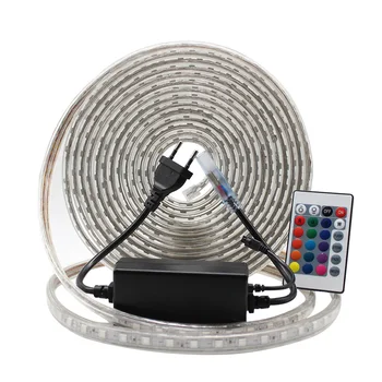 Bluetooth RGB LED רצועת אור 5050 עמיד למים IP67 AC 220V rgb אורות 60leds/מ ' עם בקר אלחוטי Plug תאורת Led