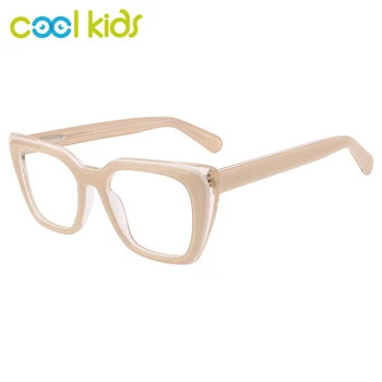 COOLKIDS נקבה Eyewear אצטט מלבן מסגרת משקפיים אופטיים למינציה קריסטל בצבעים עיצוב משקפיים ב-4 צבעים WD1385P