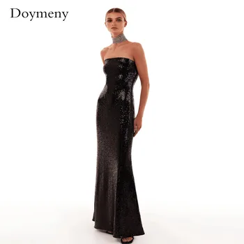 Doymeny 2023 נצנצים סטרפלס שמלת ערב בתולת ים שרוולים כפתור חזרה סקסי חלול החוצה אלגנטי Vestidos Elegantes