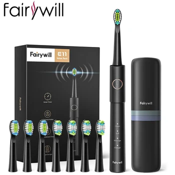 Fairywill סוניק חשמלי ToothbrushUSB תשלום נטענת E11 עמיד למים מברשת שיניים חשמלית 8 מברשת החלפת ראשים למבוגרים