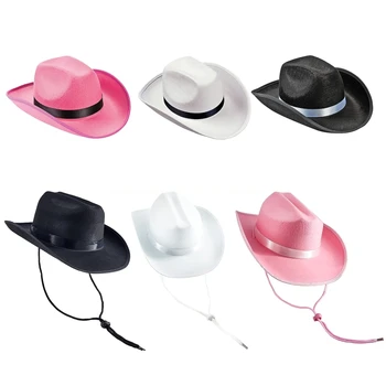 H9ED מסיבת חתונה פדורה בוקרת כובעים עבור נשים גברים בד עבה קאובוי כובע עם שוליים מערבי ג ' אז הרגשתי כובע מזדמן כובעים