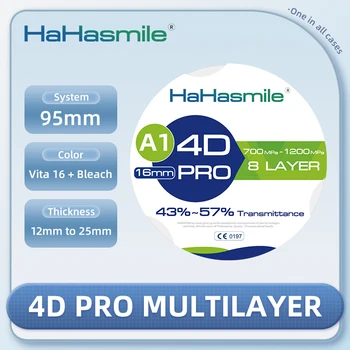 HaHasmile 4D Pro 95-A1 Pro רב שכבתי Zirconia רחובות 8 שכבה מעבדת שיניים שיקום חומר Cad Cam חוזק גבוה Zirconia
