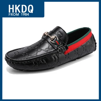 HKDQ בסגנון בריטי לנשימה מזדמנים נעלי עור אדם נוח קל משקל דאג נעלי גברים באיכות גבוהה אופנה, Mens נעליים