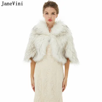JaneVini Etole Mariage Faux פרווה כלה צעיף חתונה מעיל החורף עבור הכלה חם פרווה מזויפת נשים מעיל שכמיות עוטפת מתעלמת גלימות