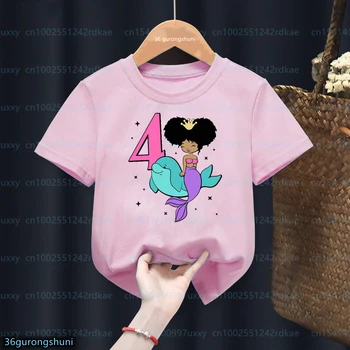 Kawaii בנות טי-שירט מצחיק דולפין ו מלנין שחור בנות חולצת טי 1-9 יום הולדת הספרה להדפיס חולצת טי עבור ילדים מקסימום שם מותאם אישית