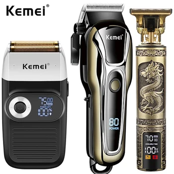Kemei קליפר שיער גוזם חשמלי עבור גברים גילוח גילוח גברים מקצועי של מכונת חיתוך אלחוטית הספר Hairdress