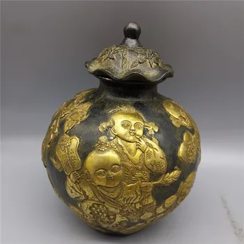 Kerajinan Tangan Dinasti צ ' ינג antik tembaga ukiran patung לחשוב על סיר tangki סיר kaleng