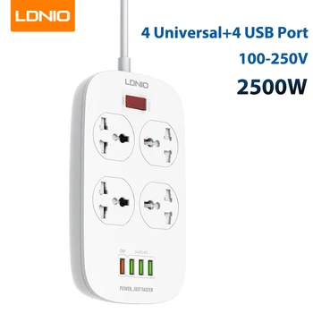 LDNIO מפצל עם כבל מאריך 4 AC לשקע חשמל שקע 4 יציאות USB מטען לטלפון רשת מסנן אוניברסלי מתאם