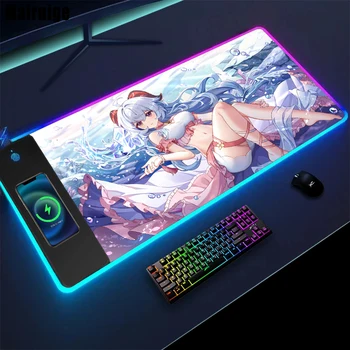 Mairuige RGB טעינה אלחוטית משטח עכבר Ganyu Mousepad מהירות התקנת משחקים על השטיח במשרד נייד שולחן מחצלת Kawaii השולחן אביזרים