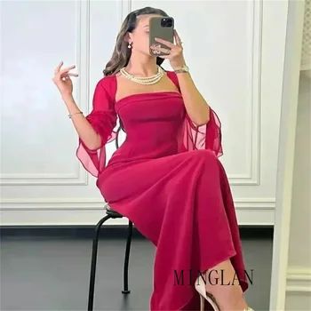 MINGLAN אופנה סטרפלס טול חצי שרוול שמלה לנשף באורך רצפת קפלים אלגנטי, שמלת ערב חדשה 2023 فساتين مناسبة رسمية