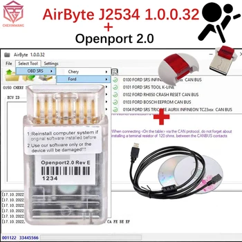 Openport 2.0 מלא שבב J2534 כוונון כלי עם כרית אוויר לאפס את הכלי AirByte 1.0.0.32 תוכנה מתכנת ECU עם Dongle