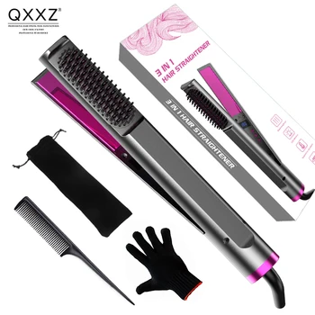 QXXZ ברזל 3-in-1 מחליק שיער רב תכליתי תצוגת LCD מקצועי מיישר ו סלסול שיער סלון שיער, כלי