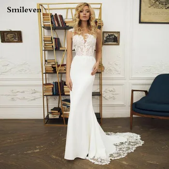 Smileven בתולת ים שמלות חתונה סאטן רך אלגנטי תחרה שמלות כלה בוהו 2020 Vestido De Noiva המדינה שמלות כלה