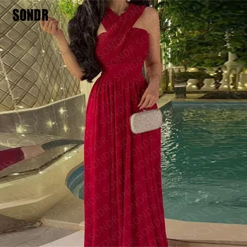 SONDR אדום שיפון הקולר 2023 שמלות ערב ללא שרוולים הסעודית ערבית החתונה נסיכה רשמית לילה שמלות לנשף שמלות
