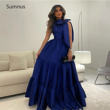 Sumnus כחול רויאל הכדור גדל שמלת הנשף 2022 ערב הסעודית כתם חריץ O-מחשוף עם קשת שמלות ערב גלימות דה לנשף