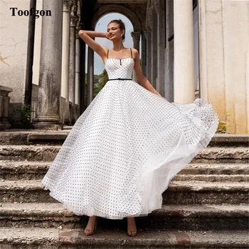 Toofgon שנהב נקודות שחורות טול שמלות כלה בוהו 2023 רצועות ספגטי שמלת הכלה קו רשמי שמלות כלה החלוק de mariée