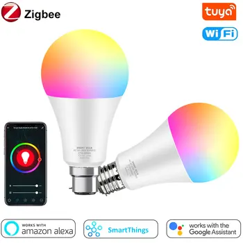 Tuya Zigbee חכם נורות 12W 15W WiFi הנורה צבע RGB Dimmable E27 LED B22 הנורה 110V 220V לעבוד עם אלקסה הבית של Google