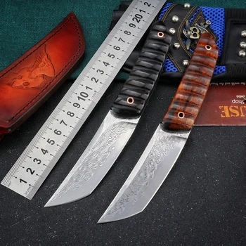 VG10 דמשק פלדה ידית עץ סכין ציד הישרדות צבאי קמפינג חיצונית כלי טקטי קבוע להב הסכין edc כלים
