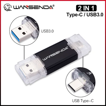 WANSENDA USB TYPE C כונן פלאש, כונן עט מתכת 512GB Pendrive על סוג C נייד/PC 32GB 64GB 128GB 256GB Memoria מקל USB