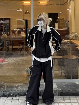 Y2K באגי נשים מעיל אמריקאי משובח אופנת רחוב משולבים היפ הופ רוכסן אדידס אופנה קוריאנית Oversize Techwear כמה המעיל