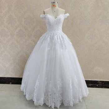 ZJ9159 2022 לבן/שנהב שמלת נשף ארוכה החתונה השמלה הכתף כלה שמלת נסיכה אפליקציה SequinsTulle חתונה אלגנטית