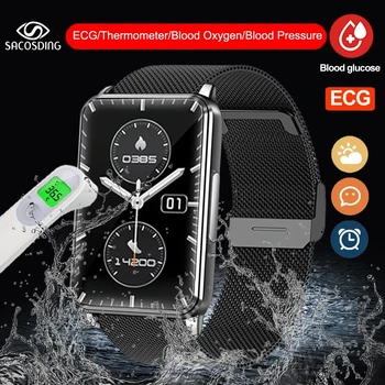 א שעון חכם גברים קצב לב צג לחץ דם כושר גשש צמיד פולשנית הגלוקוז בדם Smartwatch טמפרטורה