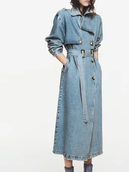 אביב סתיו חדש מקרית ארוך ג ' ינס מעיל מעילים לנשים נשים של מעיל רוח אלגנטי נשים של מעיל נשים של מעיל