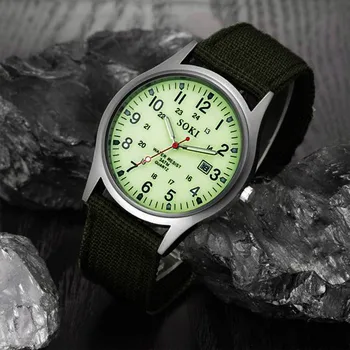 אופנה גברים שעונים זוהר הידיים שעון יוקרה הצבאי ספורט תאריך קוורץ שעון יד גברים עמיד למים ניילון לצפות בד שעונים