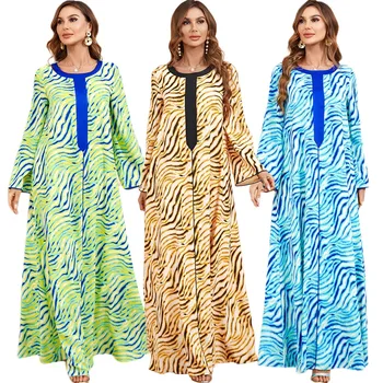 אופנה חדשה לנשים להדפיס את שמלת מקסי המוסלמים Abaya דובאי, טורקיה Kaftan האסלאמית Jalabiya ערבית החלוק עיד מובארק הרמדאן שמלה גלימה