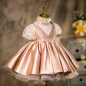 אלגנטי ילדים ג ' וניור שמלות שושבינה O-צוואר תחרה פאף שרוול חרוזים פרח ילדה שמלות 2023 שמלת נשף ילדה יום הולדת שמלות
