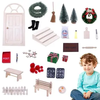 בית בובות רהיטים צעצועים חג המולד מעץ לבית בובות סט ריהוט יצירתיים מיניאטורי ריהוט מוצק דקורטיביים על גבי שולחן