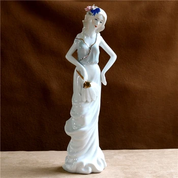 בציר אופנה ליידי פסלון עבודת יד, קרמיקה נקבה דגם הדמות פיסול עיצוב אמנות אוסף אומנות קישוט ריהוט