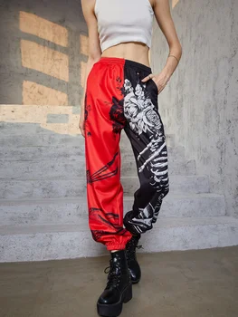 גותי נשים אופנה מכנסיים הדפסה טלאים גבוהה המותניים פאנק Streetbeat בסגנון הגותי נשים מזדמנים מכנסיים לאביב 2023