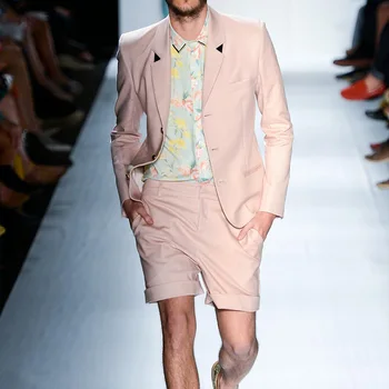 האחרון העיצוב של גברים מכנסיים ערכת קיץ דש שורה אחת של כפתורים ורודה חליפה לחתונה מזדמנים חכם טוקסידו 2 חתיכה Slim Fit החליפה