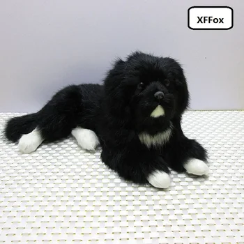 החיים האמיתיים שוכב כלב דגם פלסטיק&פרוות כלב שחור מתנה על 30x13x17cm xf1579